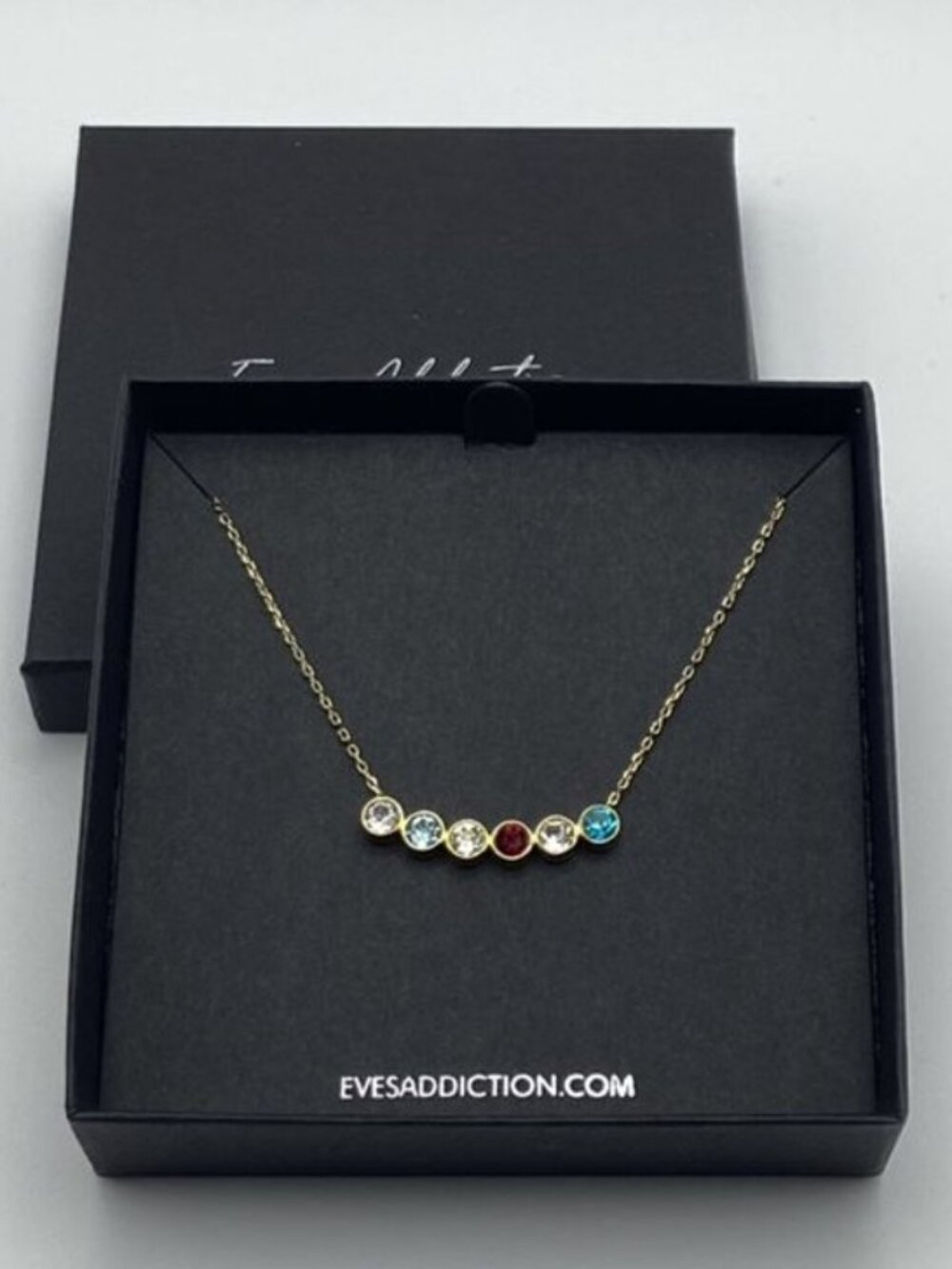 Eve’s Addiction Bezel Set Cubic Zirconia 6-Stone Gold Tone Necklace (Pristine, O